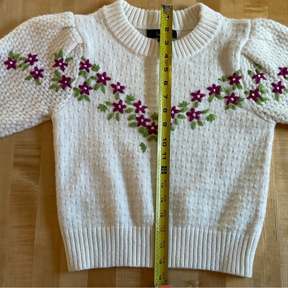Lulus XS Cream Embroidered Floral Coquette Sweater Cottagecore - Picture 14 of 16